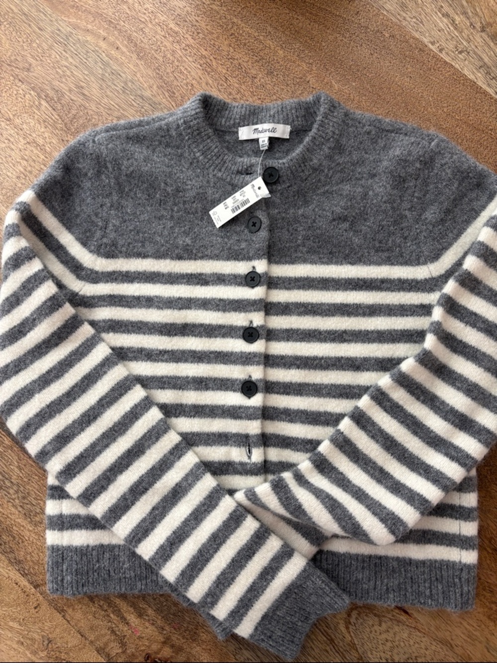 Madewell Gray and Cream Striped Button Cardigan